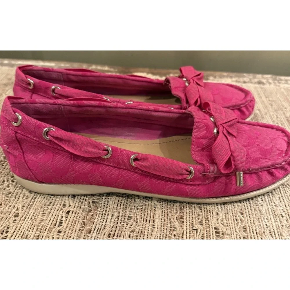 Coach‎ Carisa Q1741 Women's Hot Pink Boat Shoe Slip On Bow Loafers 9B